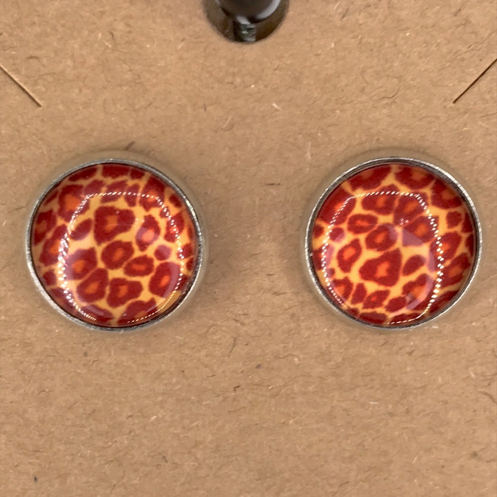 Animal Print Faux Druzy Stud Stainless Steel Earrings Fashion Jewelry - Picture 6 of 6